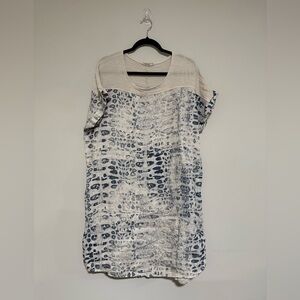 Lungo L’Arno Blue/Cream Italian Linen Printed Mini Dress Size 1X Beach Cruise